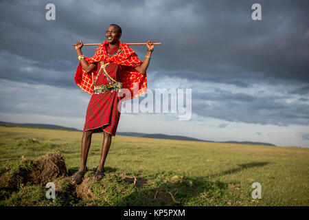 Kenya Safari Masai Josphat guida Mako sorge nel nord di Mara Conservancy confinanti con la Riserva Nazionale di Masai Mara Giugno 23, 2015 in Masai Mara, Kenya. (Foto di Stuart Prezzo/rendono Kenya via Planetpix) Foto Stock