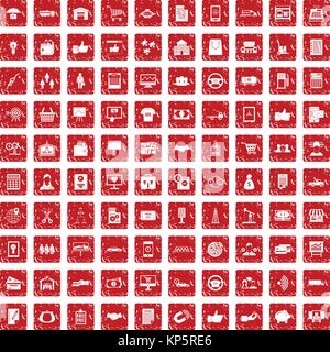 100 business set di icone grunge red Illustrazione Vettoriale