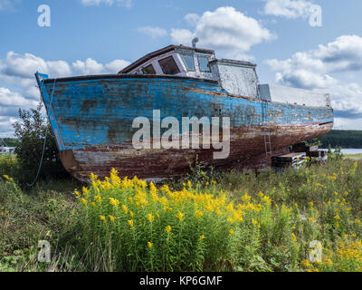 Barca abbandonati, Marie Joseph, Nova Scotia, Canada. Foto Stock