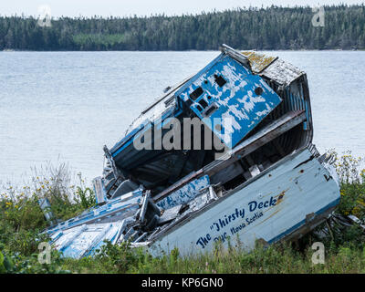 Barca abbandonati, Marie Joseph, Nova Scotia, Canada. Foto Stock