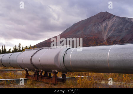 Il trasporto di petrolio Alaska Pipeline attraverso tagli aspro paesaggio di montagna Foto Stock