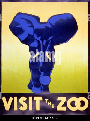 Elefante blu su 1937 poster di promozione della zoo come un luogo da visitare. Foto Stock