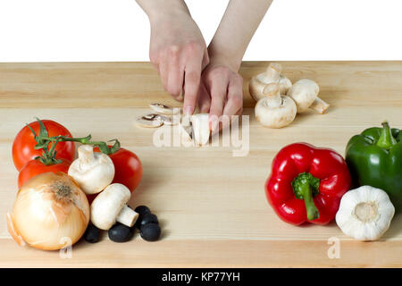 Femmina per affettare a mano a forma di fungo per pizza Foto Stock