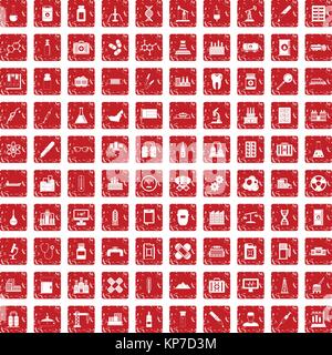 100 Industria chimica set di icone grunge red Illustrazione Vettoriale