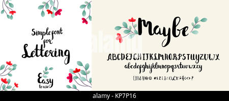 La calligrafia moderno alfabeto. Spazzola manoscritta lettere. Lettere maiuscole, minuscole, numeri. Scritte a mano font per il vostro design: wedding calligraphy, logo, Foto Stock