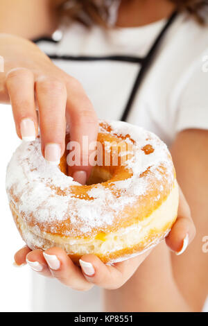 Ciambella nella donna la mano,ciambella nella donna la mano,ciambella nella donna la mano,ciambella nella donna la mano,ciambella nella donna la mano,ciambella nella donna la mano,ciambella nella donna la mano,ciambella nella donna la mano Foto Stock