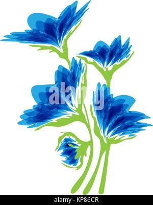 Bouquet di fiori blu su sfondo bianco Illustrazione Vettoriale