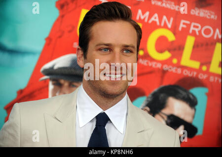 NEW YORK, NY - 10 agosto: Armie Hammer assiste il New York Premiere per 'l'uomo dall'U.N.C.L.E.' al Teatro Ziegfeld su agosto 10, 2015 a New York City. Persone: Armie Hammer Foto Stock