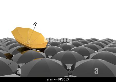 Gruppo di Ombrello nero con giallo in 3D rendering Foto Stock