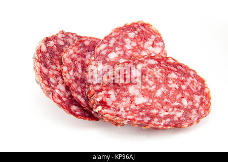 Salame isolato su uno sfondo bianco Foto Stock