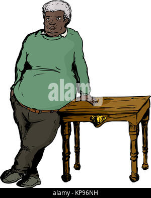 Uomo maturo in verde appoggiata sul tavolo Foto Stock