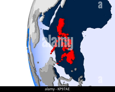 Filippine in rosso sul globo politico con trasparente degli oceani. 3D'illustrazione. Foto Stock