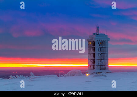 Parco Nazionale di Harz sunrise sulla resina brockenplateau Foto Stock