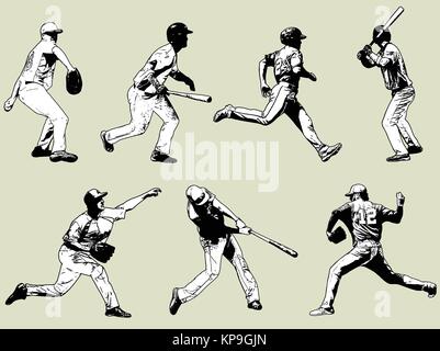 I giocatori di baseball set - Schizzo illustrazione,vettore Illustrazione Vettoriale