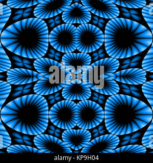 Abstract sfondo geometrico, la perfetta ellissi pattern in sfumature di blu e i centri di nero con raggi, lussureggianti e cospicua Foto Stock