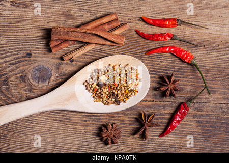 Il curry indiano sul cucchiaio di legno Foto Stock