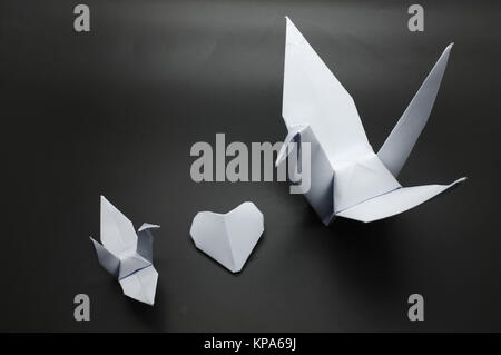 Bianco gru origami, bird, carta Foto Stock