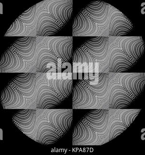 Abstract sfondo geometrico, ellisse perfetta e piazze pattern, lacci elegante grigio argento su nero, ornate ed esteso Foto Stock