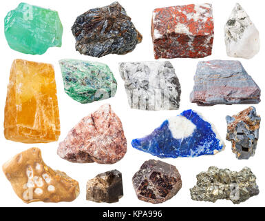 Molte rocce minerali e pietre isolato Foto Stock