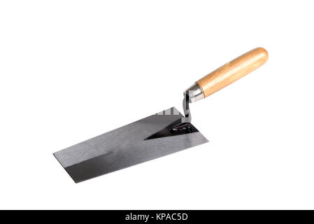 Cazzuola con manico in legno isolato su bianco Foto Stock