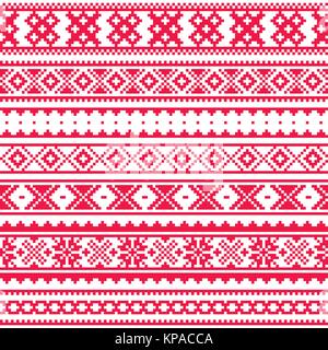 Lapponia tradizionale rosso folk art design, vettore di Sami seamless pattern, scandinavo, sfondo nordico Illustrazione Vettoriale