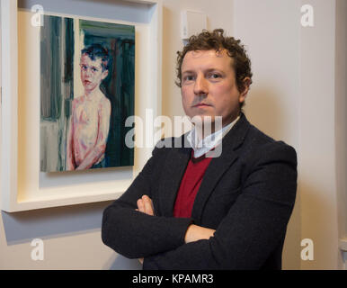 Edinburgh, Regno Unito. 14 dicembre, 2017. Vincitore della BP Travel Award 2017, Casper bianco, con il suo lavoro 'Jack' dipinta sul materiale del 2017 Bp Portrait Award mostra apre a Scottish National Portrait Gallery. Ian Jacobs/Alamy Live News Foto Stock