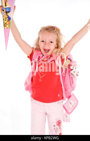 Modello di rilascio, Schulanfaengerin mit Schultuete - prima della livellatrice con First-Day-scuola-cornet Foto Stock