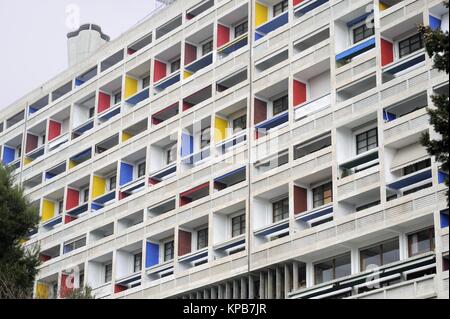 Marsiglia (Francia), l'unità residenziali di edilizia sociale noto come 'La Cité Radieuse', progettata dal grande architetto Le Corbusier Foto Stock