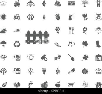 Giardino recinto icona. Il giardinaggio e strumenti le icone vettoriali set. Illustrazione Vettoriale