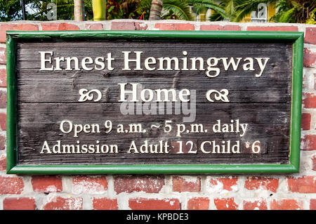 Ernest Hemingway Home & Museum segno, Key West, Florida Foto Stock