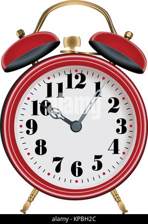 Sveglia illustrazione vettoriale che rappresenta un orologio vintage rosso. Illustrazione Vettoriale