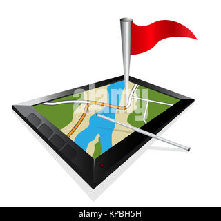 Vista 3D di una navigazione della mappa su una tavoletta grafica Foto Stock