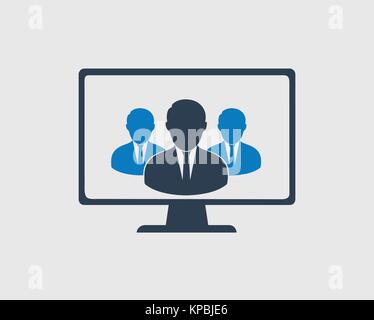 Team aziendale icona sullo schermo del computer. I dipendenti dietro il leader. Illustrazione Vettoriale