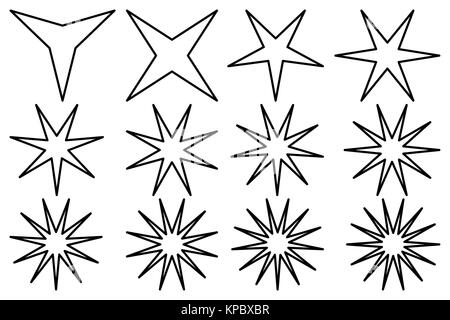 Star - set di vettore - nero su sfondo bianco Illustrazione Vettoriale