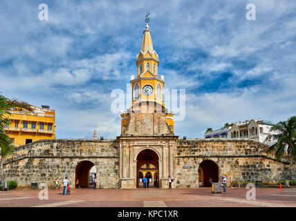 Bloccare la Torre La Torre del Reloj e Plaza de la Paz, Cartagena de Indias, Colombia, Sud America Foto Stock