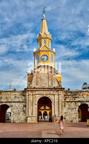 Bloccare la Torre La Torre del Reloj e Plaza de la Paz, Cartagena de Indias, Colombia, Sud America Foto Stock