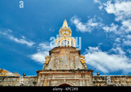 Bloccare la Torre La Torre del Reloj e Plaza de la Paz, Cartagena de Indias, Colombia, Sud America Foto Stock