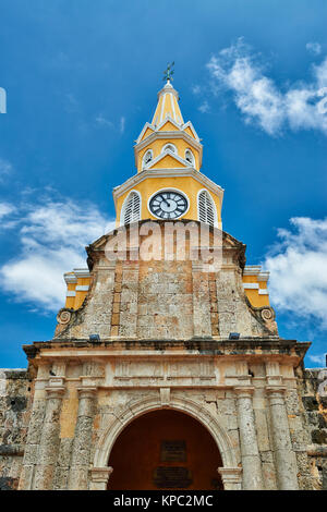 Bloccare la Torre La Torre del Reloj e Plaza de la Paz, Cartagena de Indias, Colombia, Sud America Foto Stock