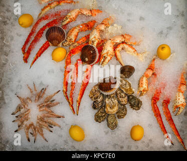 Vassoio con un sacco di tipo di piatti a base di frutti di mare Foto Stock