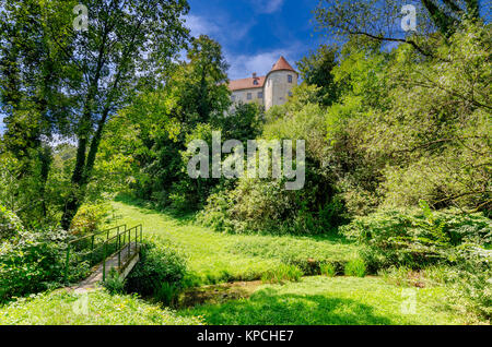 Quattrocentesco castello, sede del museo regionale, città di Metlika, Bela Krajina (bianco Carniola) regione, la Slovenia, l'Europa. Foto Stock