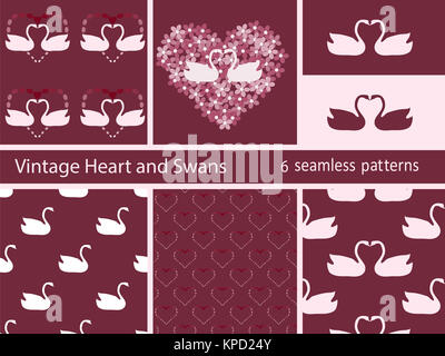 Set Vintage amore cigni e cuore Foto Stock