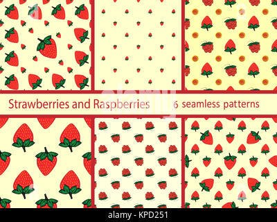 Impostare le bacche fragole e lamponi pattern senza giunture Foto Stock