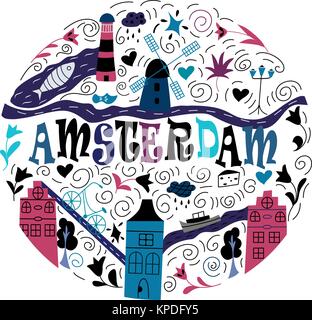 Banner di Amsterdam City. Illustrazione Vettoriale