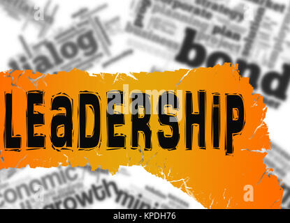 Word cloud computing con la parola leadership su giallo e rosso banner Foto Stock