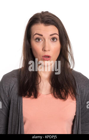 Giovane donna nel ritratto sguardi stupiti Foto Stock