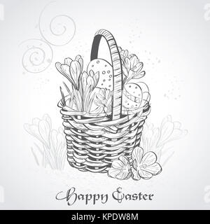 Easter Card con un cestello e fiori.Vintage Foto Stock