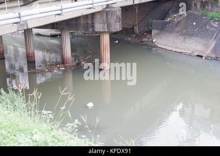 Cestino spazzati sotto il ponte, Alta Marea Foto Stock