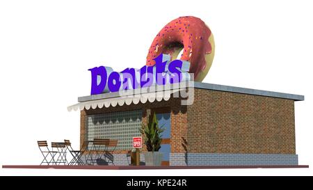 3D negozio di ciambelle ristorante o cafÃ© edificio isolato su sfondo bianco Foto Stock