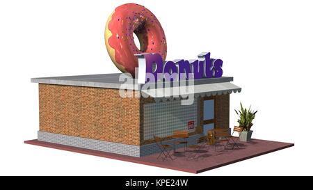 3D negozio di ciambelle ristorante o cafÃ© edificio isolato su sfondo bianco Foto Stock