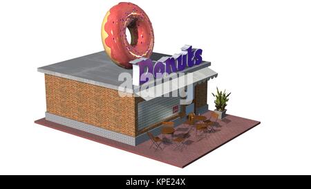 3D negozio di ciambelle ristorante o cafÃ© edificio isolato su sfondo bianco Foto Stock